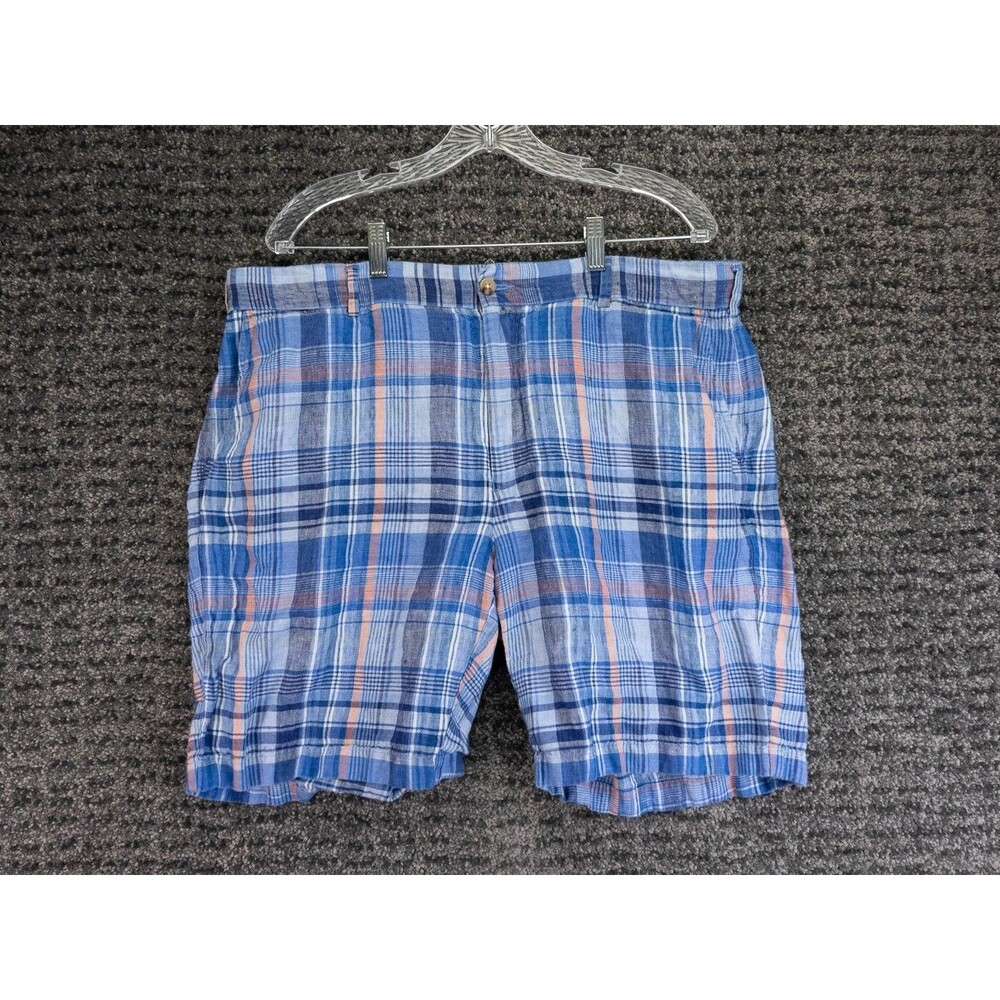 Peter Millar Shorts Mens 38 Blue Plaid 100% Linen Chino Casual Beach Golf Preppy
